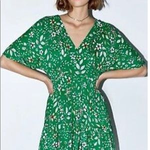 ZARA green floral print midi dress